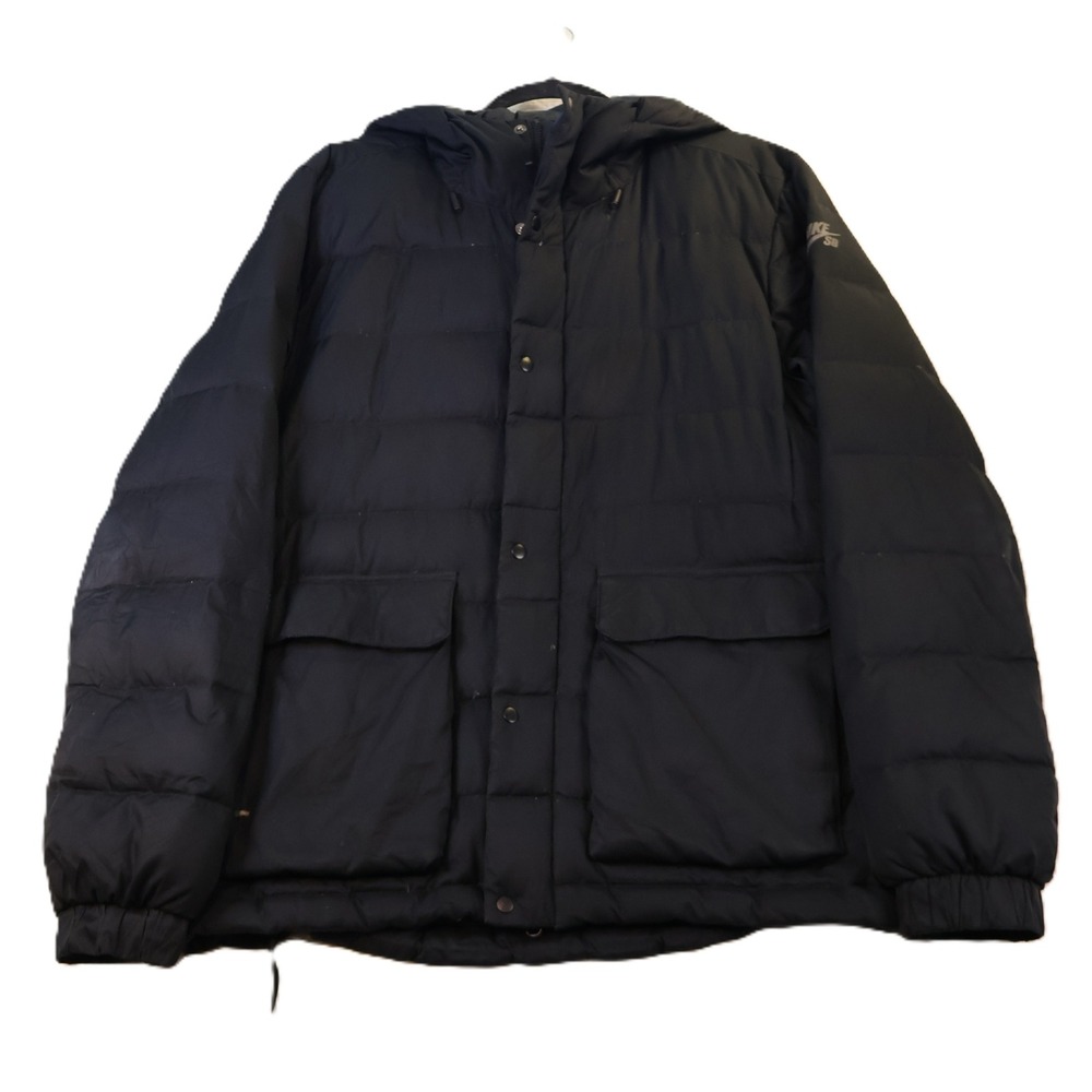 Nike SB Mens L Steele Down Parka Jacket Black 693334-011 Hooded Puffer